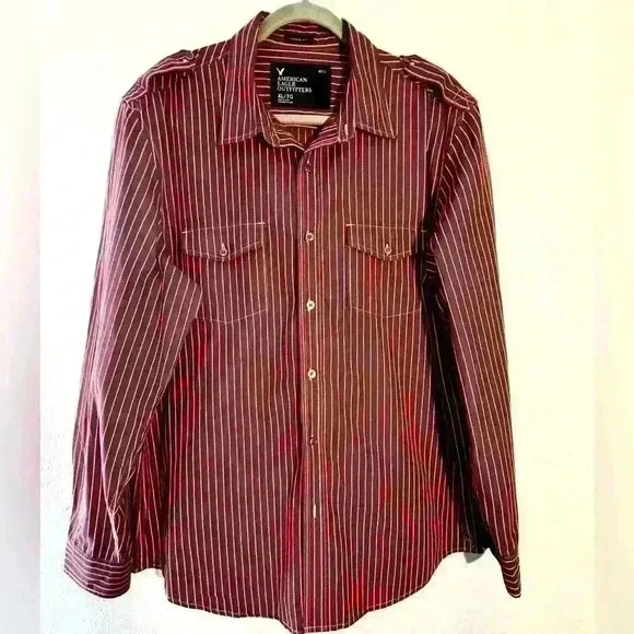 Men’s American Eagle Outfitters Red Striped Button Up Shirt 100% Cotton Size XL - Picture 2 of 9